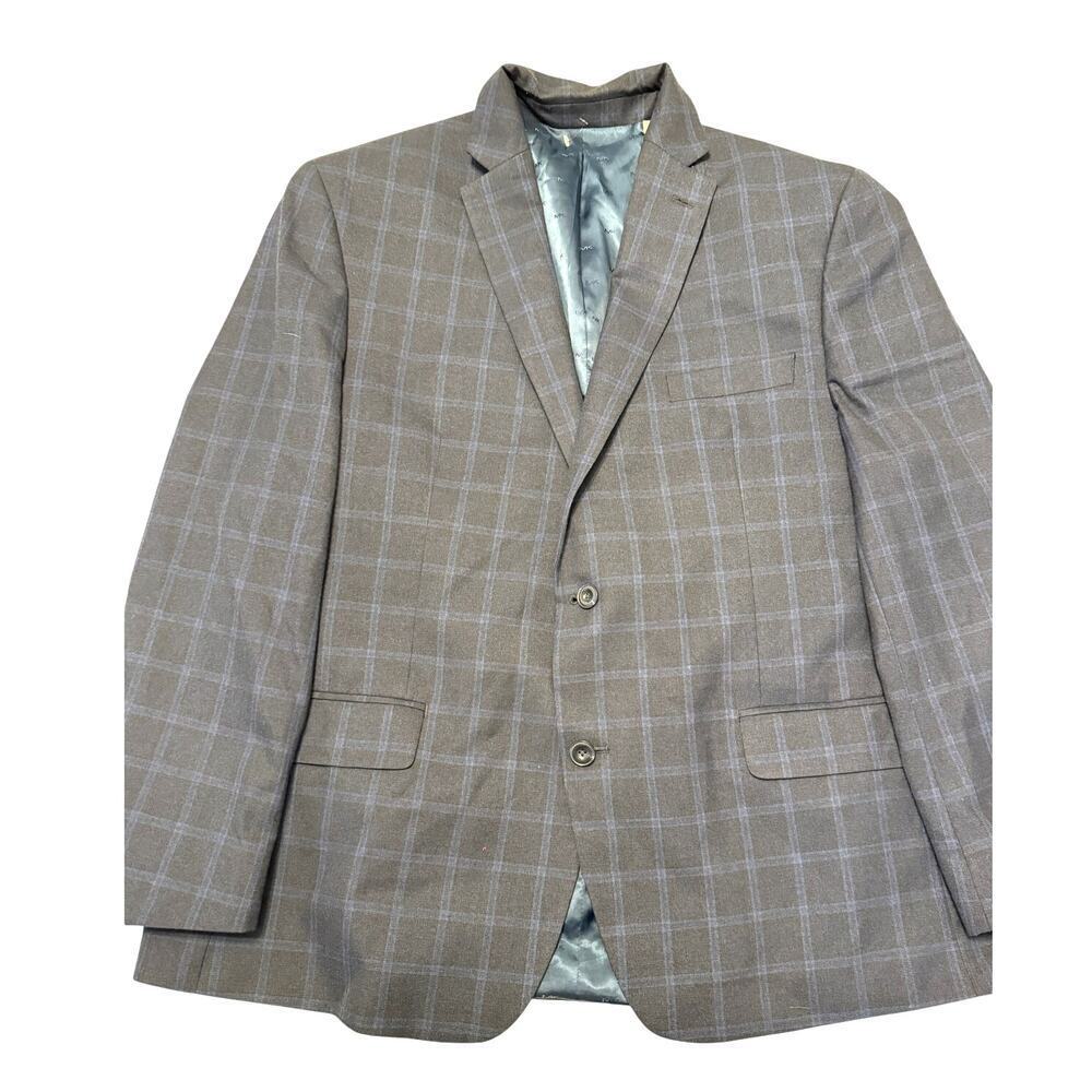 Michael Kors Blazer Men's 46R Sport Coat Gray‎ Blue Plaid Check 2 Button Lined
